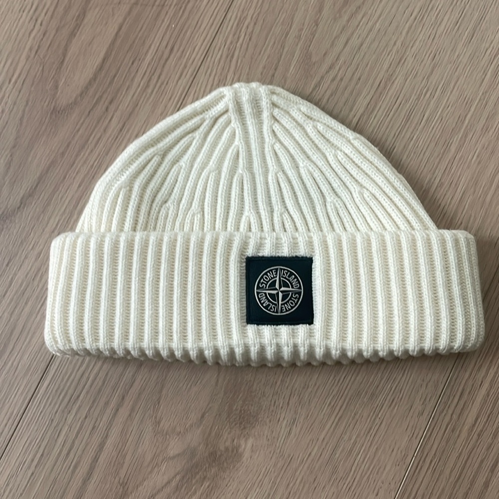 Stone Island Cream Fisherman Knit Beanie